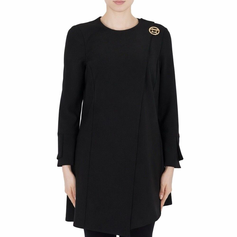 Joseph Ribkoff Dress Size 10 Black Shift Knee Length Brooch Quiet Luxury Elegant